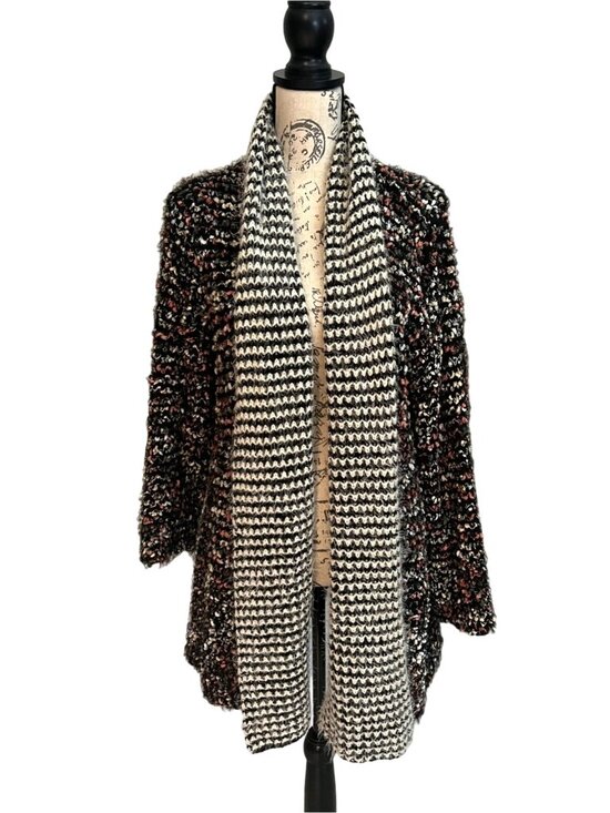 Paper Crane Sweaters - Ethereal By Paper Crane Black/Multi Color Open Soft Eyelash Speckle Cardigan M